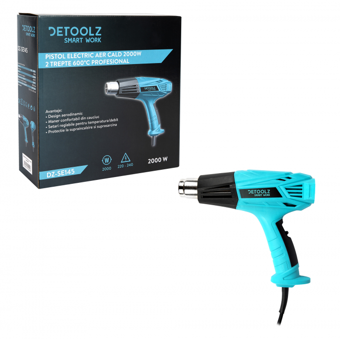 Pistol electric aer cald, 2000 W, 2 trepte 600ᵒC, Detoolz DZ-SE145 [7]