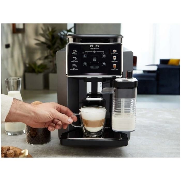 Espressor automat, recipient lapte, putere 1450 W, rezervor apa 1.7 L, auto-curatare, 6 tipuri de bauturi, KRUPS SENSATION [9]