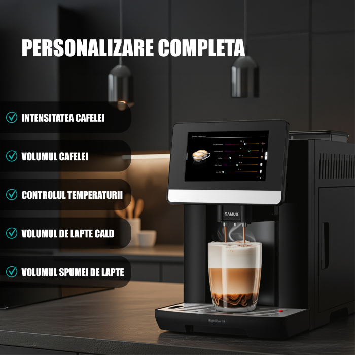 Espressor cafea, automat, 20 tipuri de bauturi, 19 bar, ecran touch, spumare lapte, rasnita profesionala, rezervor 1.7 L ,  SAMUS Magnifique 19 [8]
