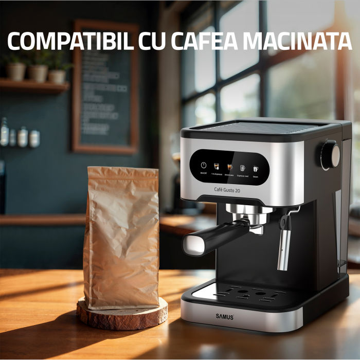 Espressor cafea, manual, cafea macinata, pompa presiune 20 bari, putere 1350W, spumare lapte, rezervor de apa 1.5L, 5 tipuri de bauturi, SAMUS [7]