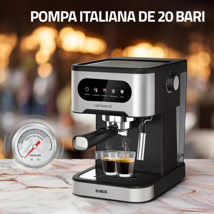 Espressor cafea, manual, cafea macinata, pompa presiune 20 bari, putere 1350W, spumare lapte, rezervor de apa 1.5L, 5 tipuri de bauturi, SAMUS [6]