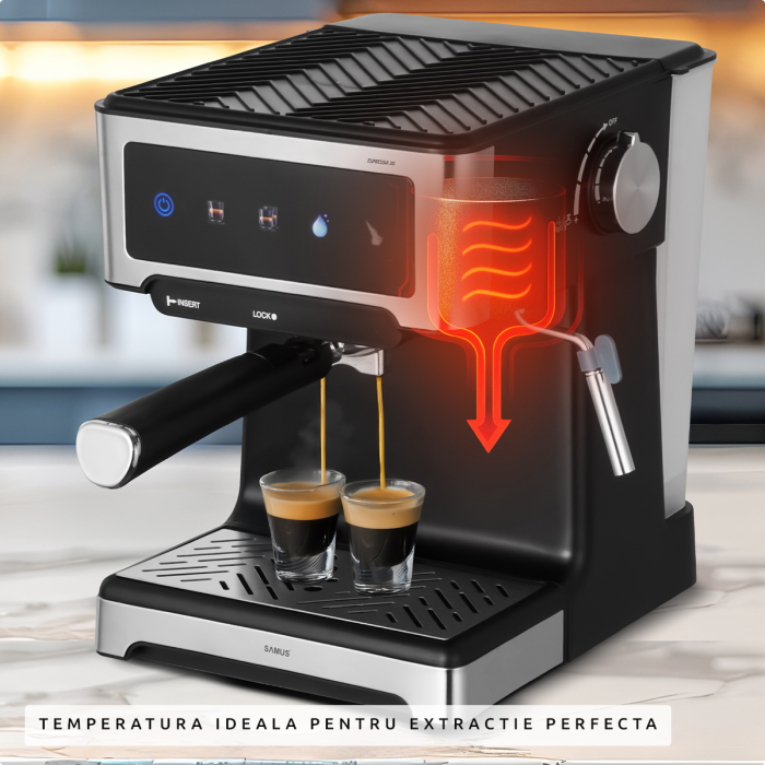 Espressor cafea, manual, control tactil, putere 1150W, cafea macinata, pompa italia 20 bari, rezervor apa 1.8 L, spumare lapte, SAMUS [2]