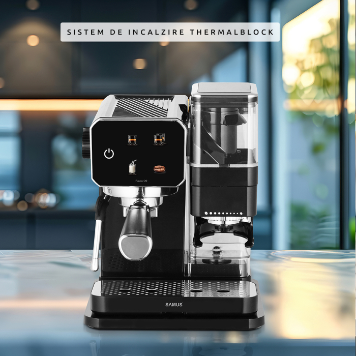 Espressor cafea, manual, ecran tactil, rasnita profesionala, spumare lapte, pompa apa italia 20 bari, rezervor apa 0.9 L, SAMUS [10]