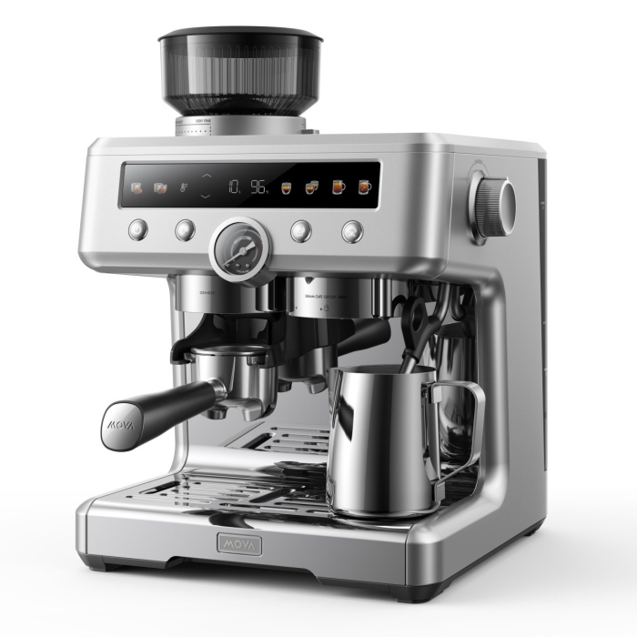 Espressor semi-automat, putere 2650-3200 W, pompa dubla, rezervor apa 2.8 L, presiune 20 bar, 12 trepte temperatura, afisaj electronic, Argintiu, MOVA [11]