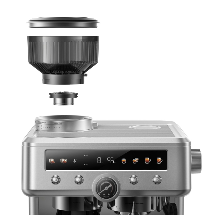 Espressor semi-automat, putere 2650-3200 W, pompa dubla, rezervor apa 2.8 L, presiune 20 bar, 12 trepte temperatura, afisaj electronic, Argintiu, MOVA [5]