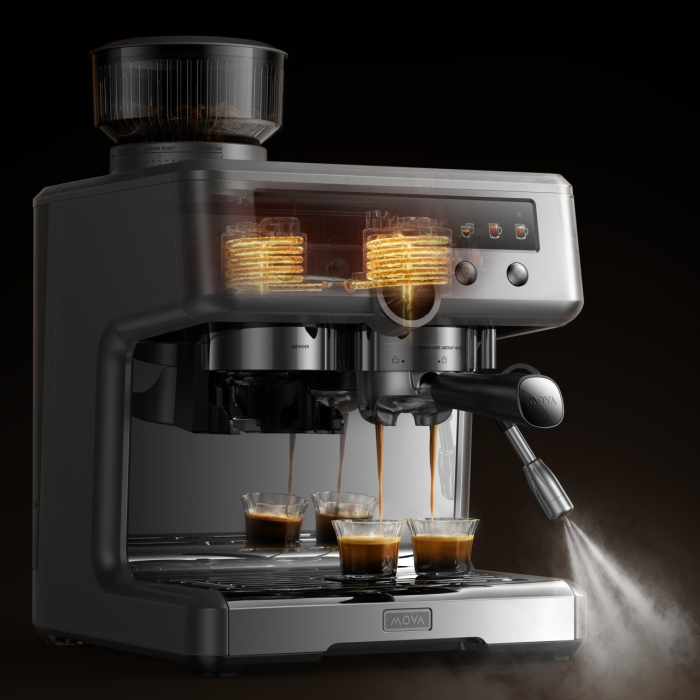 Espressor semi-automat, putere 2650-3200 W, pompa dubla, rezervor apa 2.8 L, presiune 20 bar, 12 trepte temperatura, afisaj electronic, Argintiu, MOVA [7]
