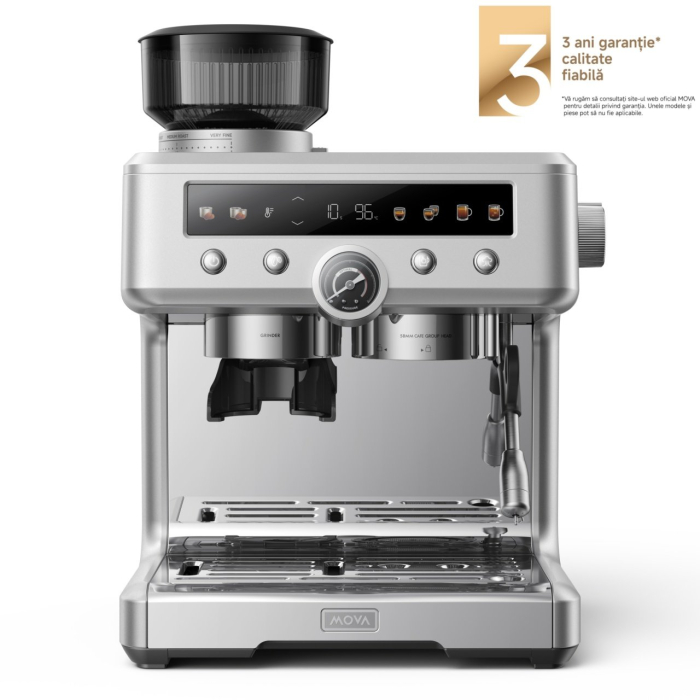Espressor semi-automat, putere 2650-3200 W, pompa dubla, rezervor apa 2.8 L, presiune 20 bar, 12 trepte temperatura, afisaj electronic, Argintiu, MOVA [2]