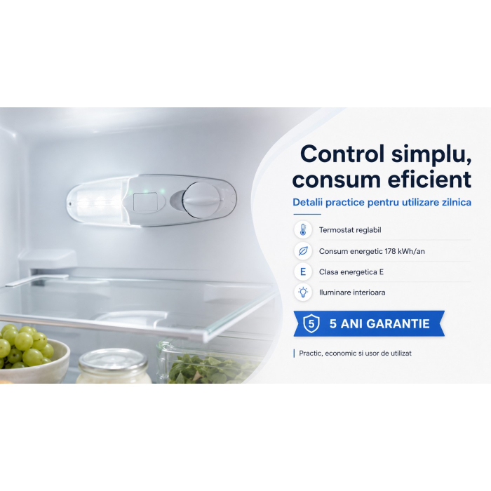Frigider cu 2 usi, capacitate 211 L, rafturi sticla, lumina LED, H 144 cm, Alb, LDK [7]