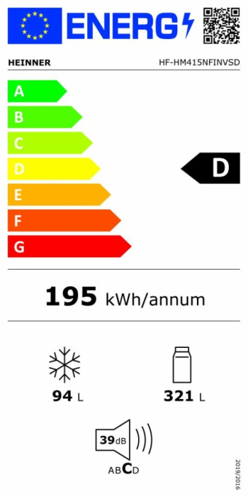 Frigider cu 2 usi, compresor inverter, Full No FROST, capacitate 415 L, display touch, lumina LED, usi reversibile, Argintiu, HEINNER [3]