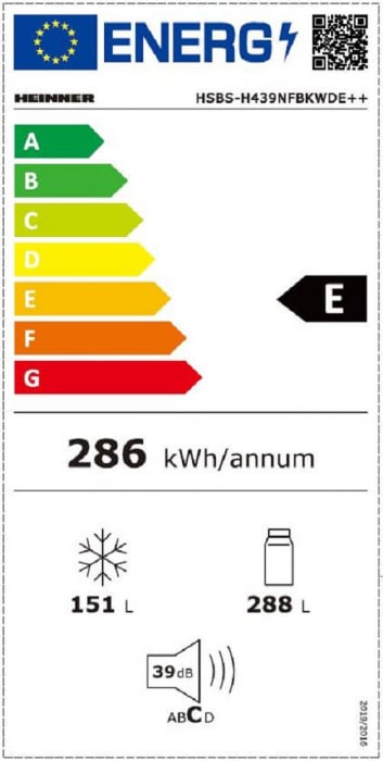 Frigider cu 2 usi, side by side, No-Frost, capacitate 439L, congelator, E++, functie Smart, touch, negru, HEINNER [6]