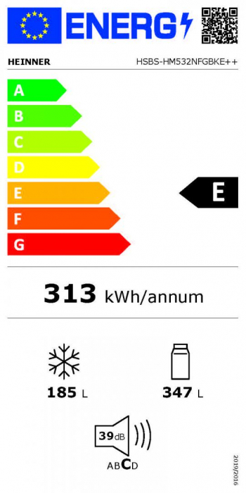 Frigider cu 2 usi, side by side, No-Frost, capacitate 532L, congelator, E++, functie Smart, touch, negru, HEINNER [6]