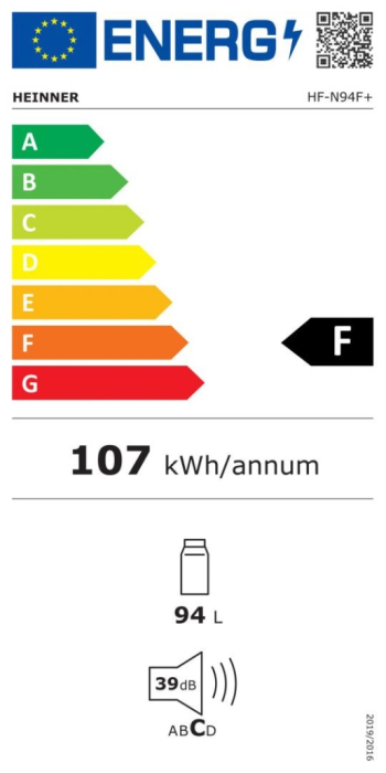 Frigider cu o Ușă HEINNER HF-N94F+, 94 L, Clasa F, Răcire Statică, Termostat Reglabil, LED, Ușă Reversibilă, H 84,2 cm, Alb. [3]