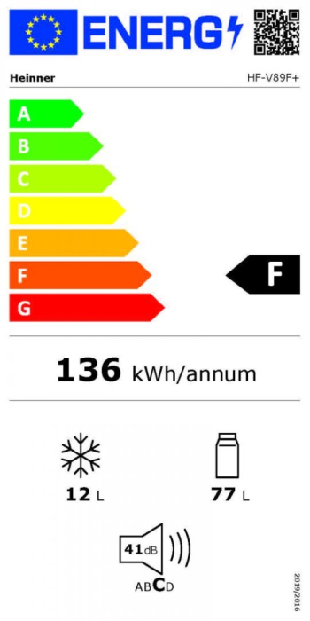 Frigider cu o Ușă HEINNER HF-V89F+, 89 L, Clasa F, Congelator 12 L, Termostat Reglabil, LED, Ușă Reversibilă, H 82,1 cm, Alb. [3]