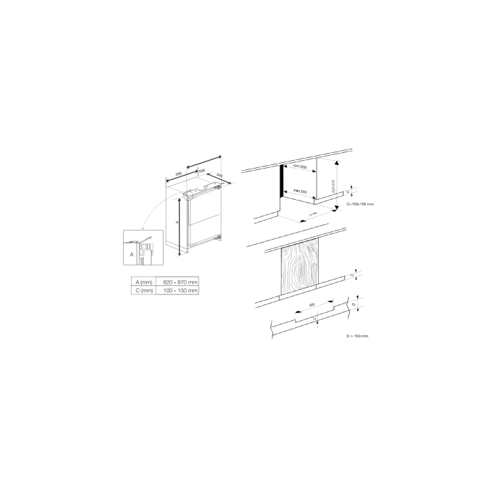 Frigider cu o usa incorporabil, capacitate 96 L, lumina Led, usa reversibila, PYRAMIS [3]