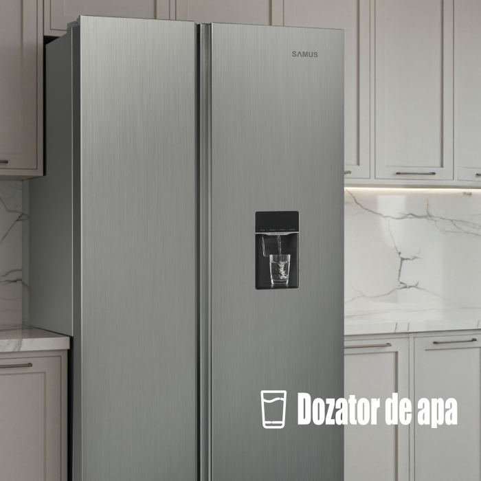 Frigider side by side, 2 usi, capacitate 439 L, dozator de apa, Full NO FROST, dual inverter, afisaj LED, INOX, SAMUS [5]