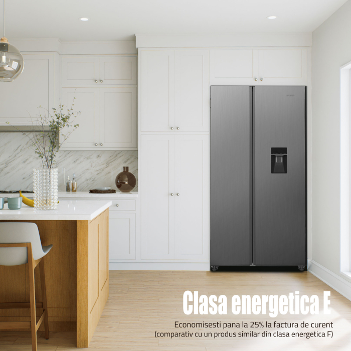 Frigider side by side, 2 usi, capacitate 439 L, dozator de apa, Full NO FROST, dual inverter, afisaj LED, INOX, SAMUS [11]