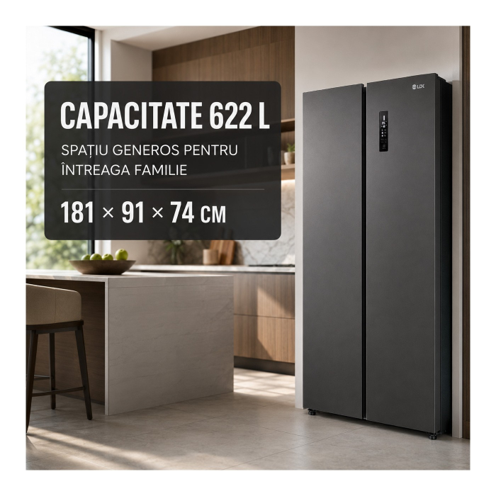 Frigider Side by Side LDK SBS-622NFDS, 622 L, Clasa E, No Frost, Display Touch, Răcire Rapidă, Congelare Rapidă, Mod Inteligent, H 181 cm, Dark Inox. [11]