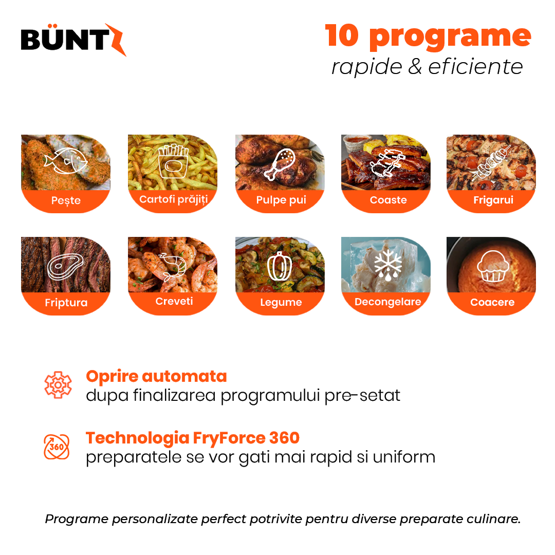 Friteuza cu aer cald digitala XL BÜNTZ Arete BAF-65S, 1600W, 6.5L, 10 programe presetate, termostat reglabil: 80-200˚ C, timer 60 min, Negru [4]