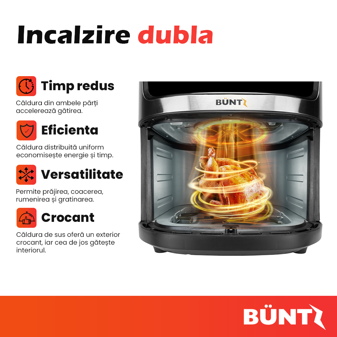 Friteuza cu aer cald digitala XL BÜNTZ Arete BAF-85S, incalzire superioara si inferioara, 1950 W, 8.5L, 10 programe presetate, termostat reglabil: 80-200˚ C, timer 60 min, Argintiu [6]