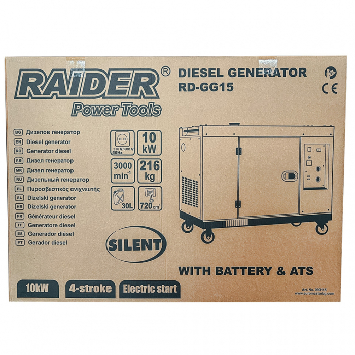 Generator electric, Diesel, trifazat, monofazat, 230V/380V, pornire la cheie, 10 KW, 720 cm³, silentios, RAIDER [2]