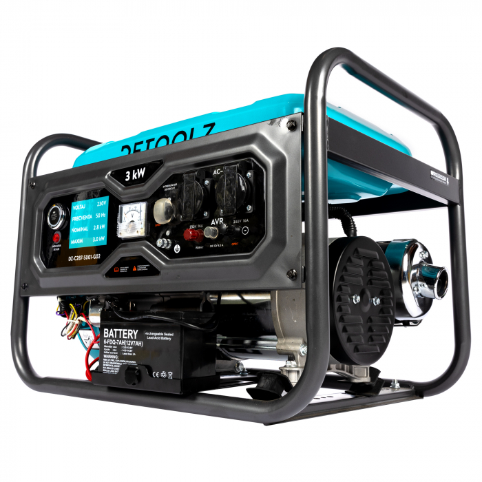 Generator pe benzina, 3 kw, 2 prize, pornire la cheie, monofazic, 230 V, 208 Cc, motor 4 T, Detoolz [8]