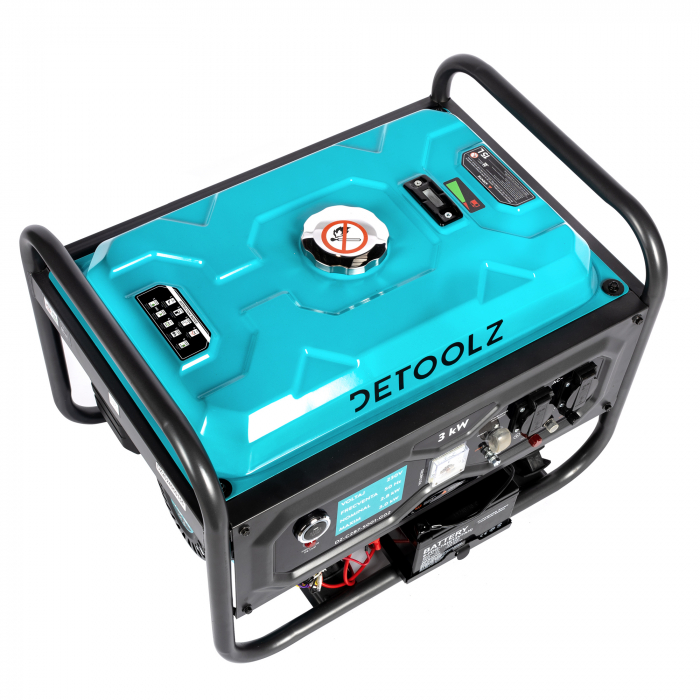 Generator pe benzina, 3 kw, 2 prize, pornire la cheie, monofazic, 230 V, 208 Cc, motor 4 T, Detoolz [9]