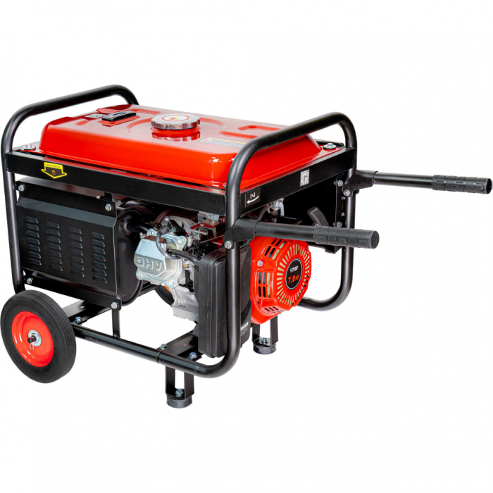 Generator pe benzina, pornire la cheie, 2 prize, 3 KW, monofazat, 230V, roti, RAIDER [3]