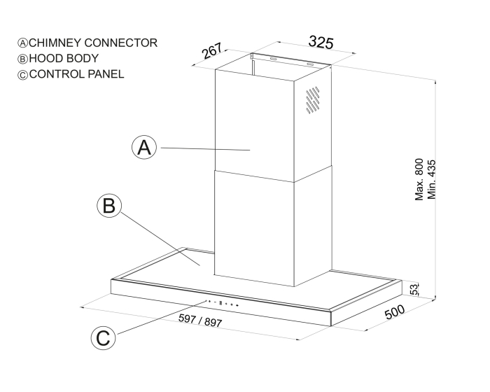Hota decorativa, inox, 90 cm, touch control, turbo, filtre metalice aluminiu, clasa A, 760 m³/h, Pyramis [5]