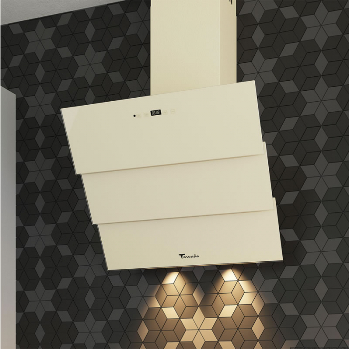 Hota Decorativa Tornado Megas 1200 (60) LED, clasa A, 1 motor Turbo, latime 60 cm, 4 viteze, absorbtie 1200 m3/ora, filtru anti-grasimi aluminiu 5 straturi, Bej [9]
