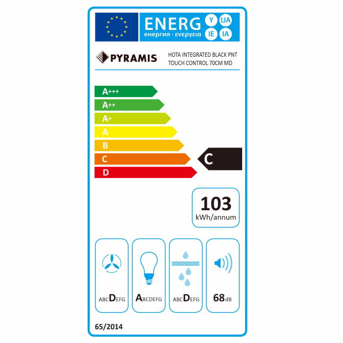 Hota incorporabila, 3 viteze, absorbtie 618 mc/h, latime 70 cm, touch control, lumina LED, filtre aluminiu, negru, PYRAMIS [5]