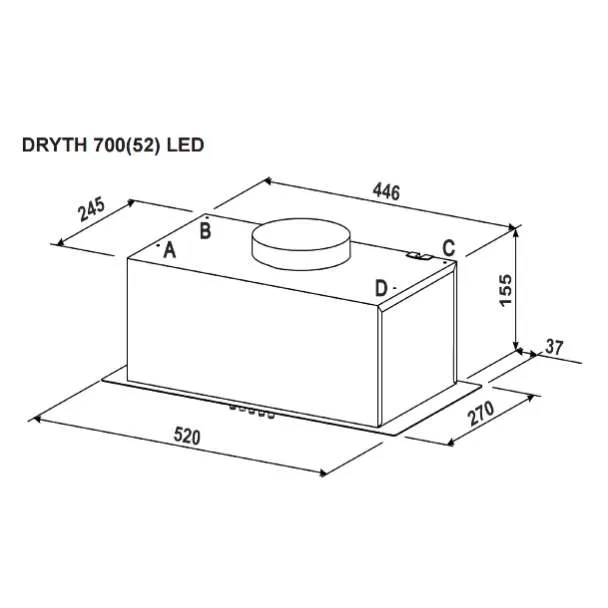 Hota Incorporabila Tornado DRYTH 700 LED, 1 motor Turbo, latime 52 cm, absorbtie 700 m3/ora, filtru anti-grasimi aluminiu 5 straturi, NEGRU [3]