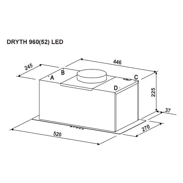 Hota Incorporabila Tornado DRYTH 960 LED, 1 motor Turbo, latime 52 cm, absorbtie 960 m3/ora, filtru anti-grasimi aluminiu 5 straturi, NEGRU [4]