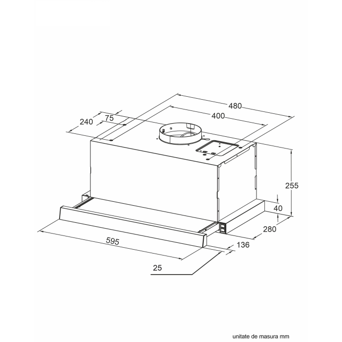 Hota telescopica, 1 motor, 2 viteze, absorbtie 573 m³/h, turbo, latime 60 cm, Inox, PYRAMIS [3]