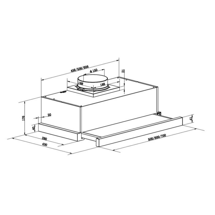 Hota telescopica, 2 viteze, absorbtie 328 m³/h, 2 motoare, latime 60 cm, Inox, PYRAMIS [2]