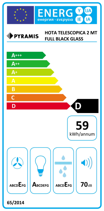 Hota telescopica, 2 viteze, absorbtie 328 m³/h, 2 motoare, latime 60 cm, sticla neagra, PYRAMIS [3]