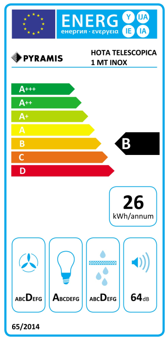 Hota telescopica, 2 viteze, absorbtie 335 m³/h, 1 motor, latime 60 cm, Inox, PYRAMIS [3]