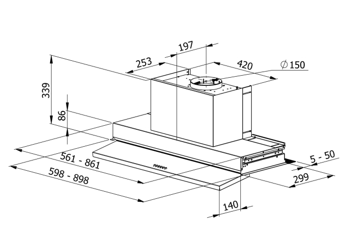 Hota telescopica, Inox, clasa A, absorbtie 629 mc/h, 1 motor, 4 viteze, LED, latime 60 cm, PYRAMIS [5]