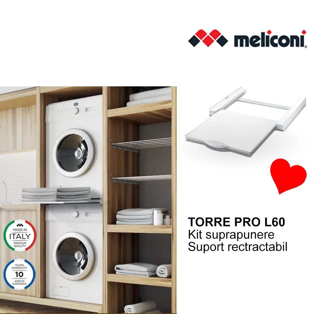 Kit suprapunere universal pentru masini de spalat, uscatoare, chinga fixare, suport haine retractabil, MELICONI [7]
