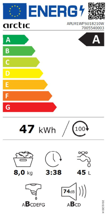 Masina de spalat rufe, automata, capacitate 8 kg, clasa A, 1200 Rpm, motor inverter, display LED, Alb, ARCTIC [8]