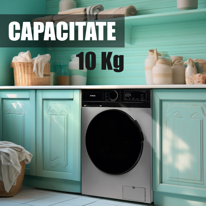 Masina de spalat rufe, automata, motor inverter, capacitate 10 kg, 1350 Rpm, 15 programe, display color, clasa A, Gri inchis, SAMUS [10]