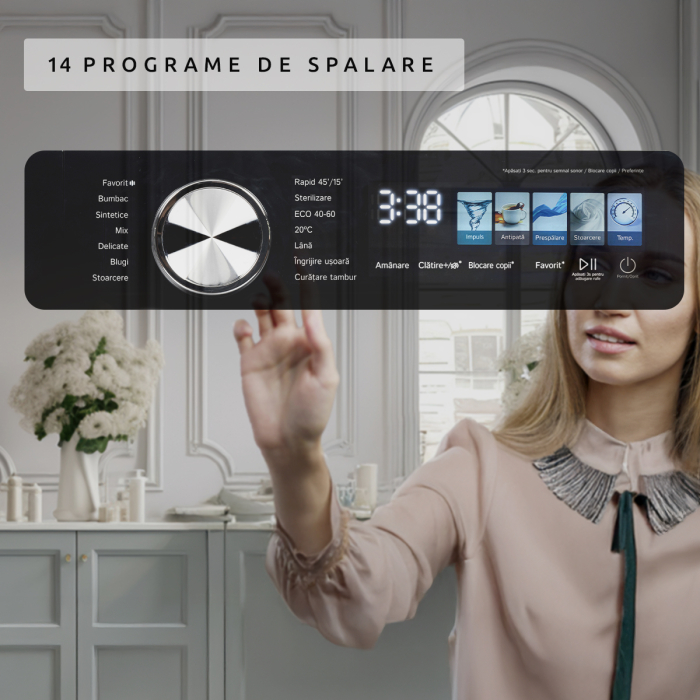 Masina de spalat rufe, automata, motor inverter, capacitate 8 kg, 1400 Rpm, 14 programe, display pictograme, clasa A, SAMUS [12]