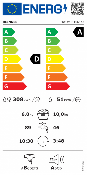 Masina de spalat rufe cu uscator, capacitate spalare 10 kg, uscare 6 kg, 15 programe, display LED, clasa A, HEINNER [2]