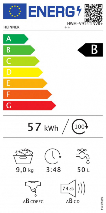 Masina de spalat rufe, display Touch, 15 programe, capacitate 9 kg, Alba, B+++, HEINNER [5]