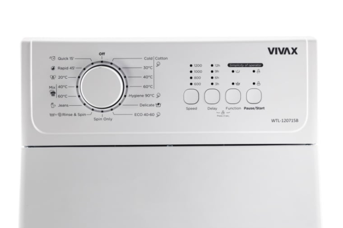Masina de spalat rufe, incarcare verticala, capacitate 7 kg, 1200 Rpm, motor inverter, temperatura reglabila, Alb, VIVAX [4]