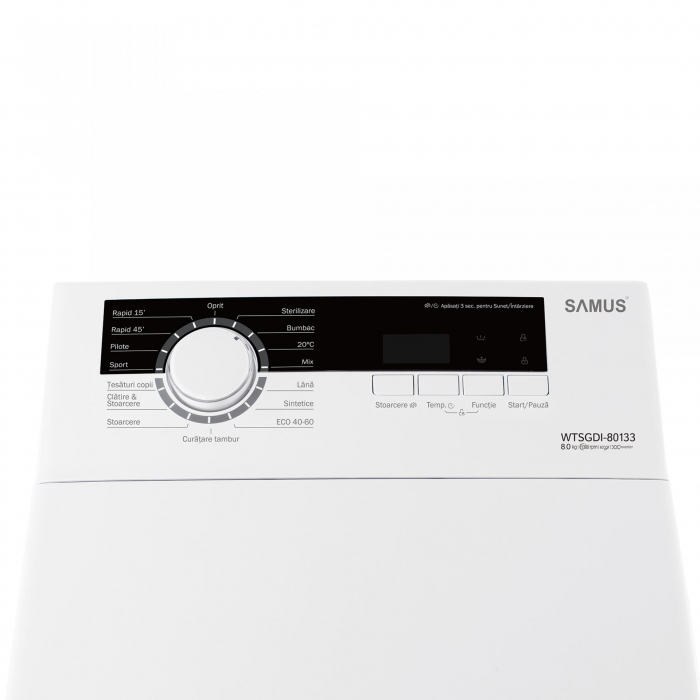 Masina de spalat rufe verticala, capacitate 8 kg, 15 programe, motor inverter, 1300 Rpm, clasa A, Samus WTSGDI-80133 [2]