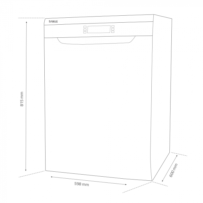 Masina de spalat vase, 8 programe, 14 seturi, 60 cm, autocuratare, clasa E, afisaj electronic, alba, Samus [10]