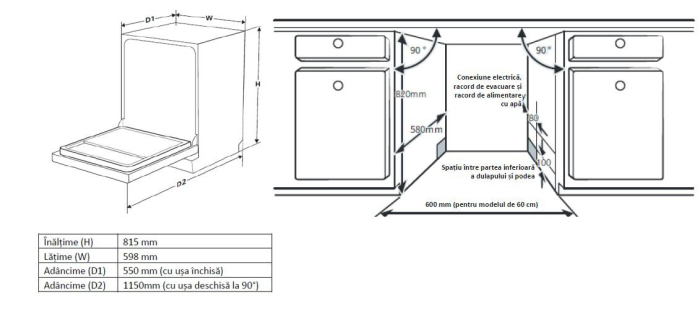 Mașină de Spălat Vase Incorporabilă HEINNER HDW-BIM60514E++, 14 Seturi, Clasa E, 5 Programe, AquaStop, Uscare Suplimentară, 60 cm. [2]