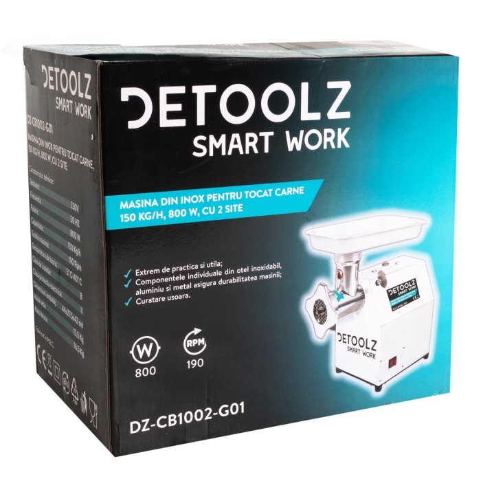 Masina de tocat carne 800W, 150 Kg /Ora, cutit, 2 site, Detoolz [7]