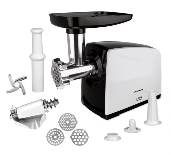 Masina de tocat carne, putere 2100 W, accesoriu pt rosii, carnati, cutit inox, 3 site, HEINNER [1]