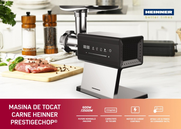 Masina de tocat carne, putere 2500 W, accesoriu rosii, carnati, kibbe, afisaj digital, touch, functie reverse, HEINNER [5]
